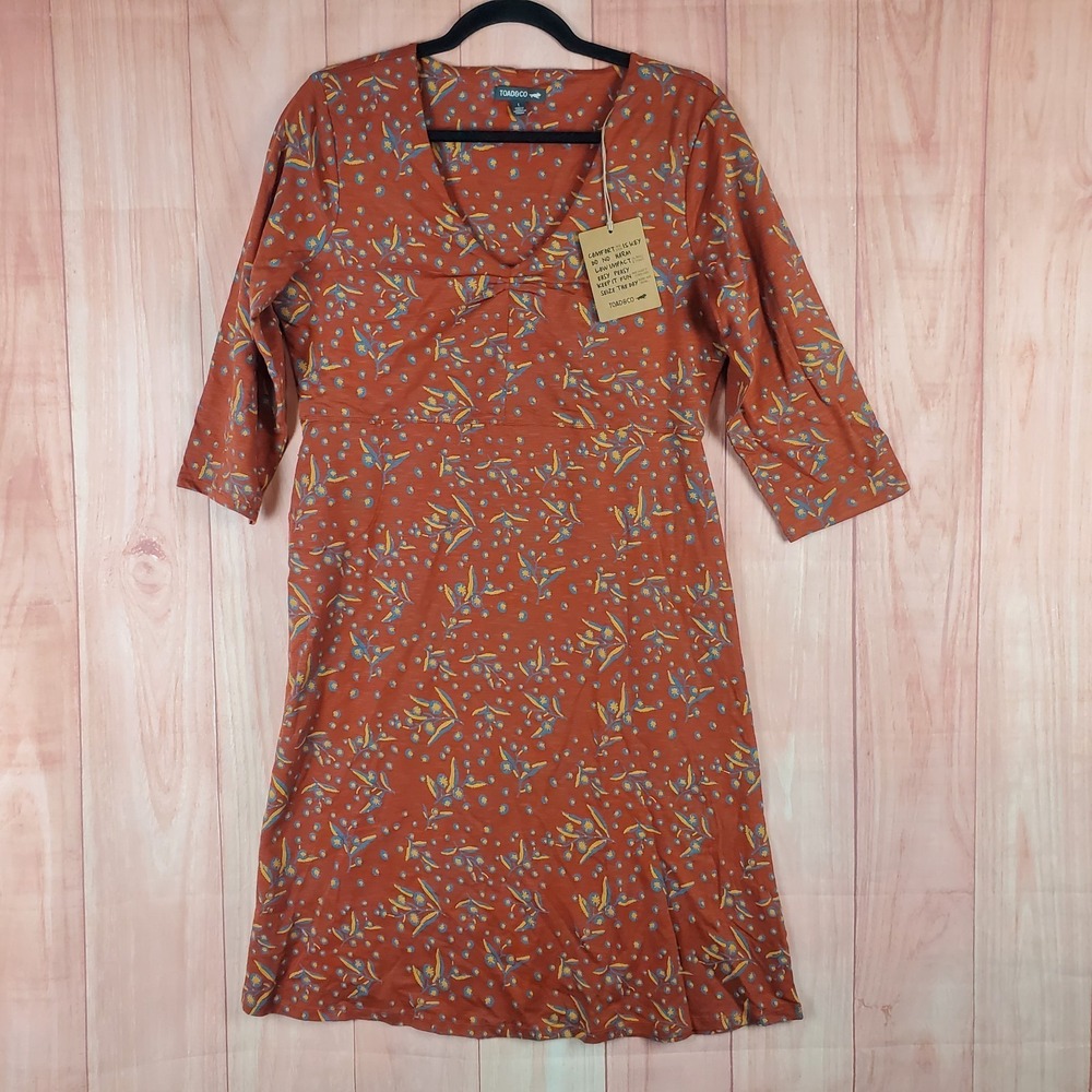 Toad&Co Rosalinda Womens Dress Sz Large V-Neck Short Sleeve Pullover